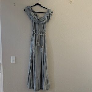 Pink Blush Maternity Elegant Gray Off-Shoulder Maxi Dress.